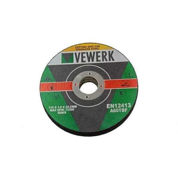 Vewerk 10 Pack Flat Centred Stainless Steel Cutting Discs 115 x 1 x 22mm