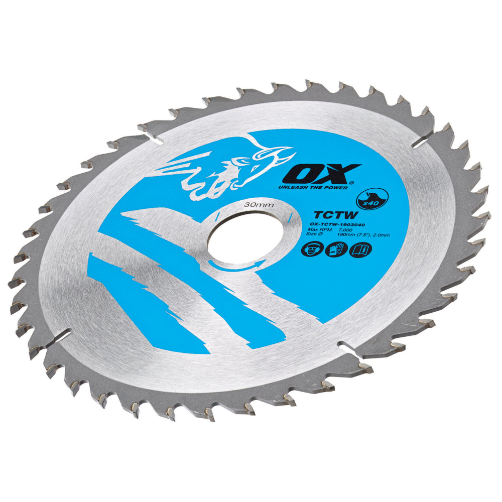 OX Wood Cutting Circular Saw Blade 190/30mm, 40 Teeth ATB